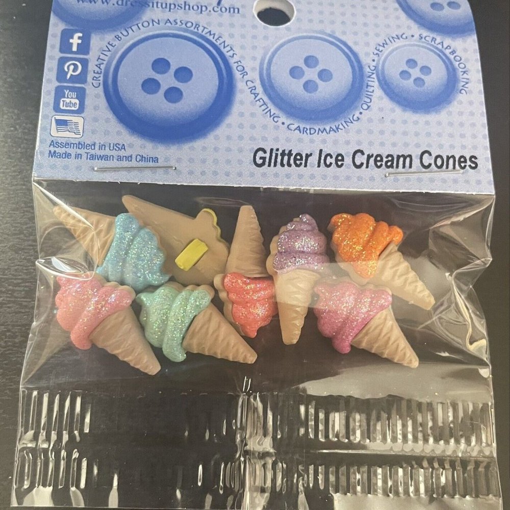 Glitter Ice Cream Cones - Dress It Up Buttons - Jesse James